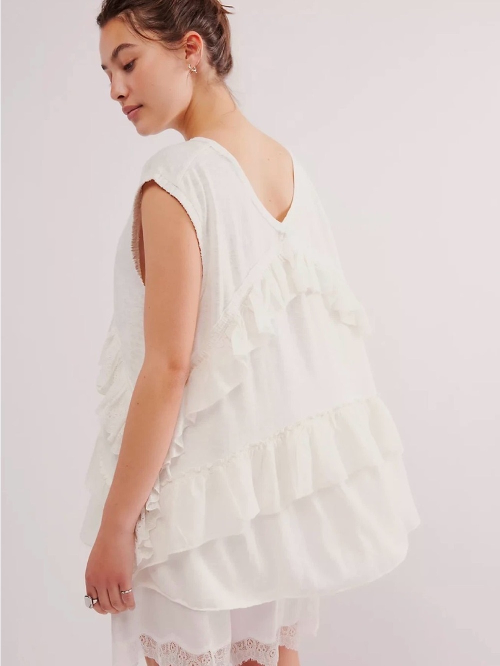 Free People Claire Tee Ruffled Sleeveless Tunic Top